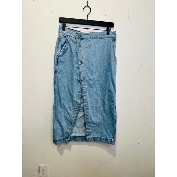 MADEWELL Light Blue Denim 100% Cotton Button Front Wrap Midi Skirt Size 27 - Picture 4 of 16